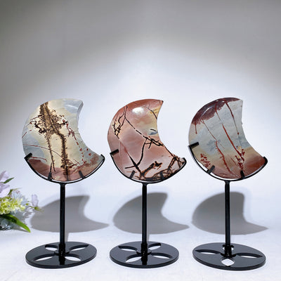 Bildjaspis 3,7 Zoll Mondkristallschnitzerei mit Ständer