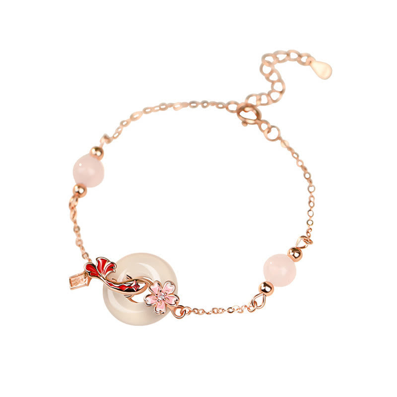 Sterlingsilber-Armband mit Koi-Fisch und rosa Chalcedon