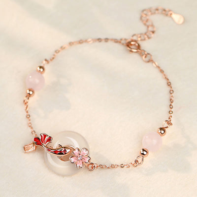 Sterlingsilber-Armband mit Koi-Fisch und rosa Chalcedon