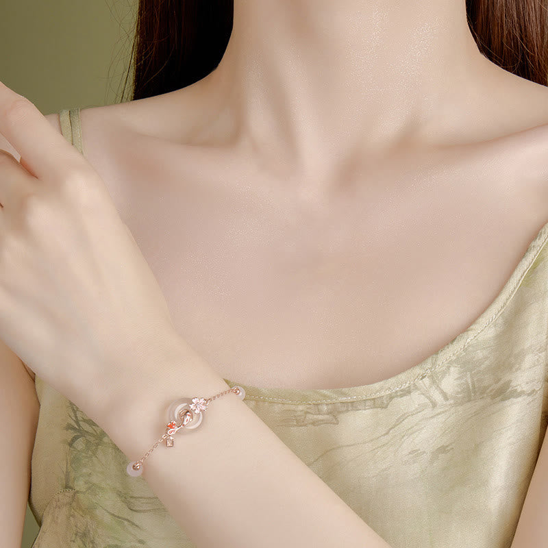 Sterlingsilber-Armband mit Koi-Fisch und rosa Chalcedon