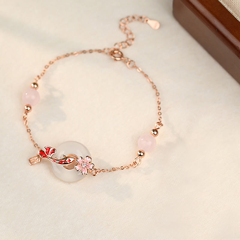 Sterlingsilber-Armband mit Koi-Fisch und rosa Chalcedon