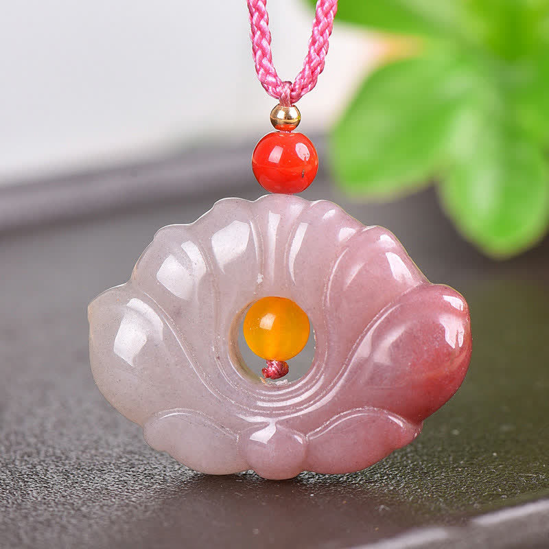 Rosa goldene Seiden-Jade-Lotus-Halskette | Glück &amp; Erneuerung