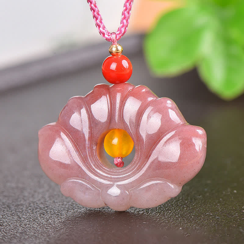 Rosa goldene Seiden-Jade-Lotus-Halskette | Glück &amp; Erneuerung
