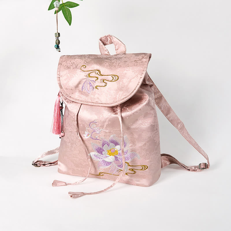 Pink Lotus bestickter Rucksack - Spirituelle Kleidung