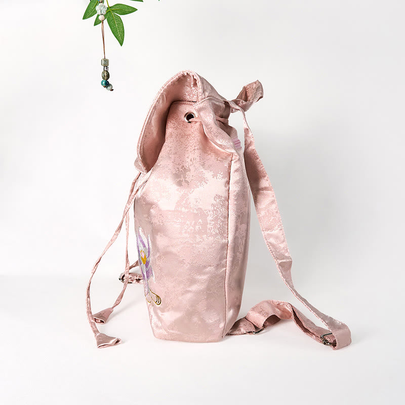 Pink Lotus bestickter Rucksack - Spirituelle Kleidung