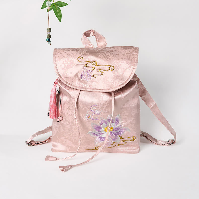 Pink Lotus bestickter Rucksack - Spirituelle Kleidung