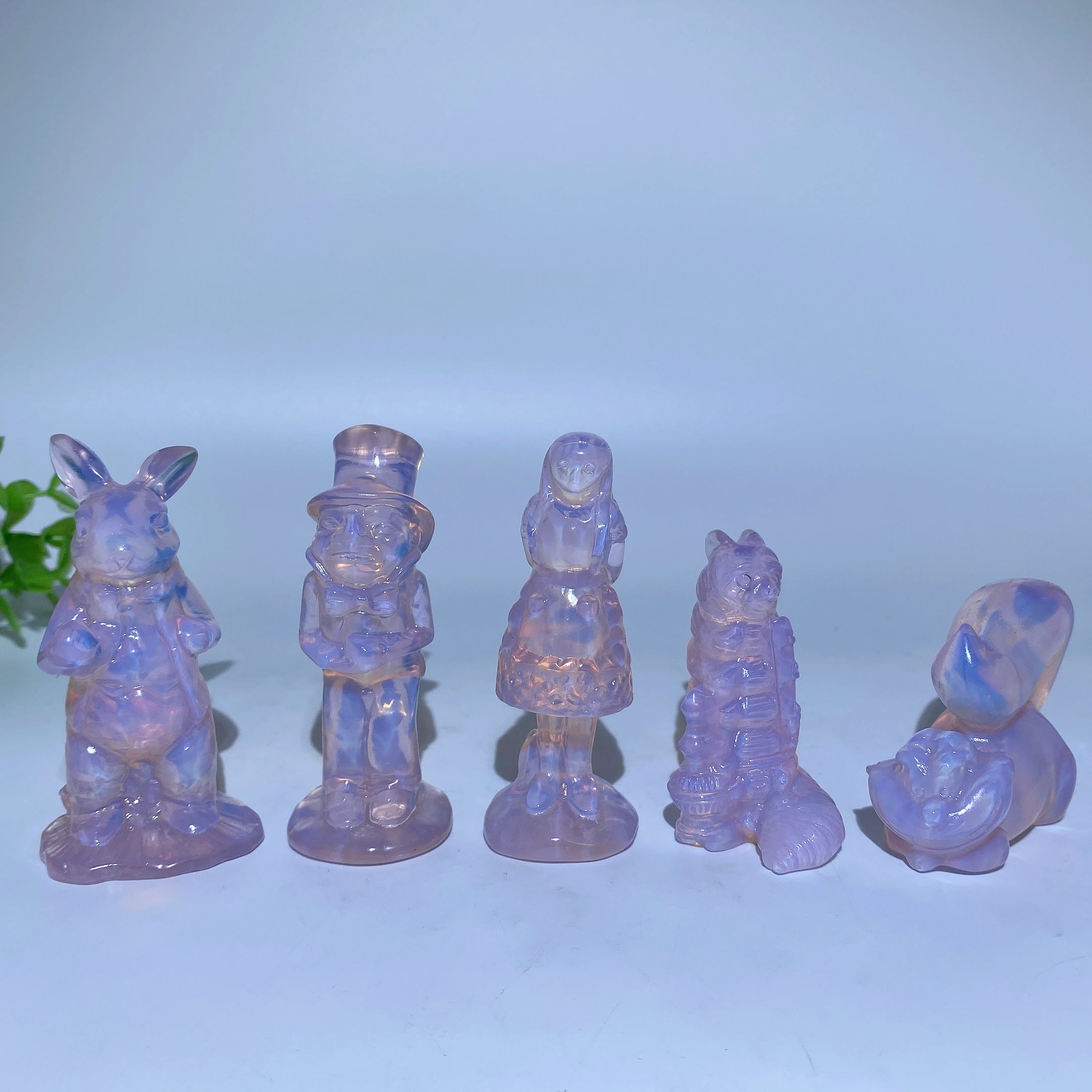 Pink Opalite and Black Obsidian Alice in Wonderland Crystal Figurines 2.4-3.1 in