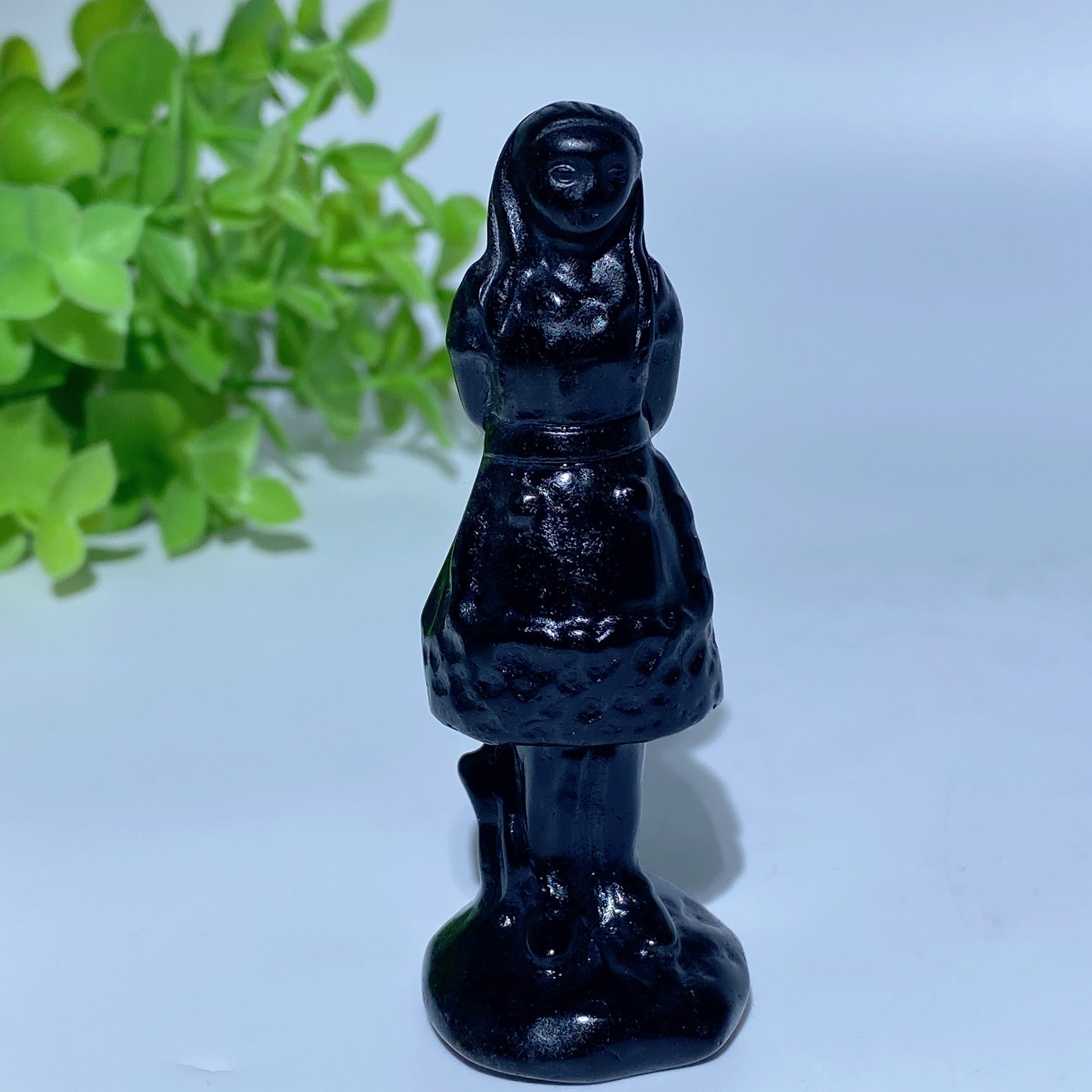 Pink Opalite and Black Obsidian Alice in Wonderland Crystal Figurines 2.4-3.1 in