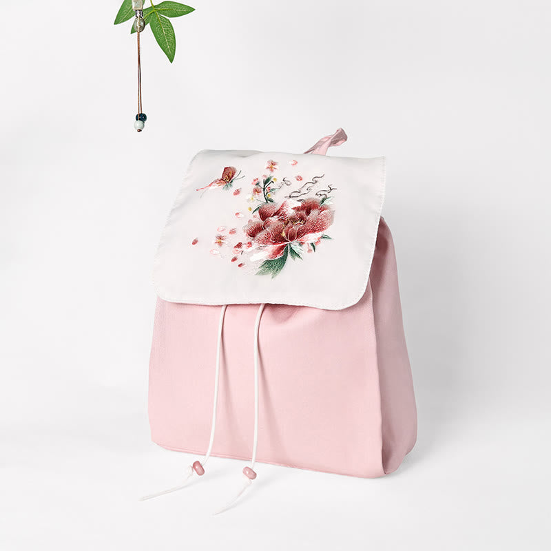 Rosa Pfingstrosen Blumen Canvas Rucksack | Achtsame Accessoires