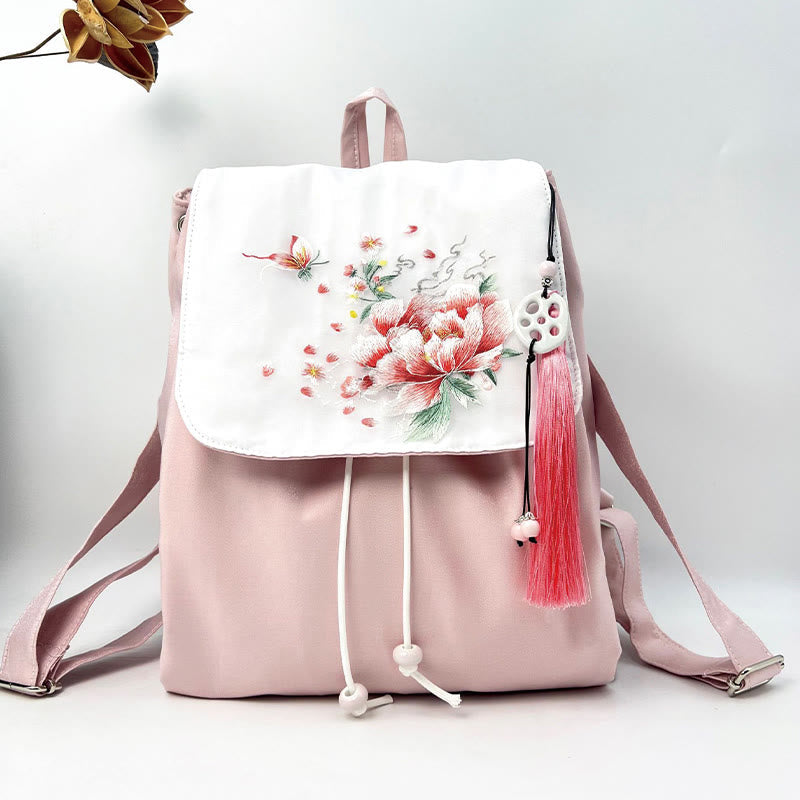 Rosa Pfingstrosen Blumen Canvas Rucksack | Achtsame Accessoires