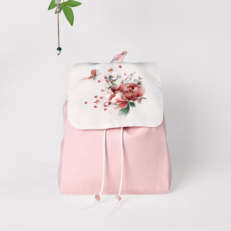 Rosa Pfingstrosen Blumen Canvas Rucksack | Achtsame Accessoires