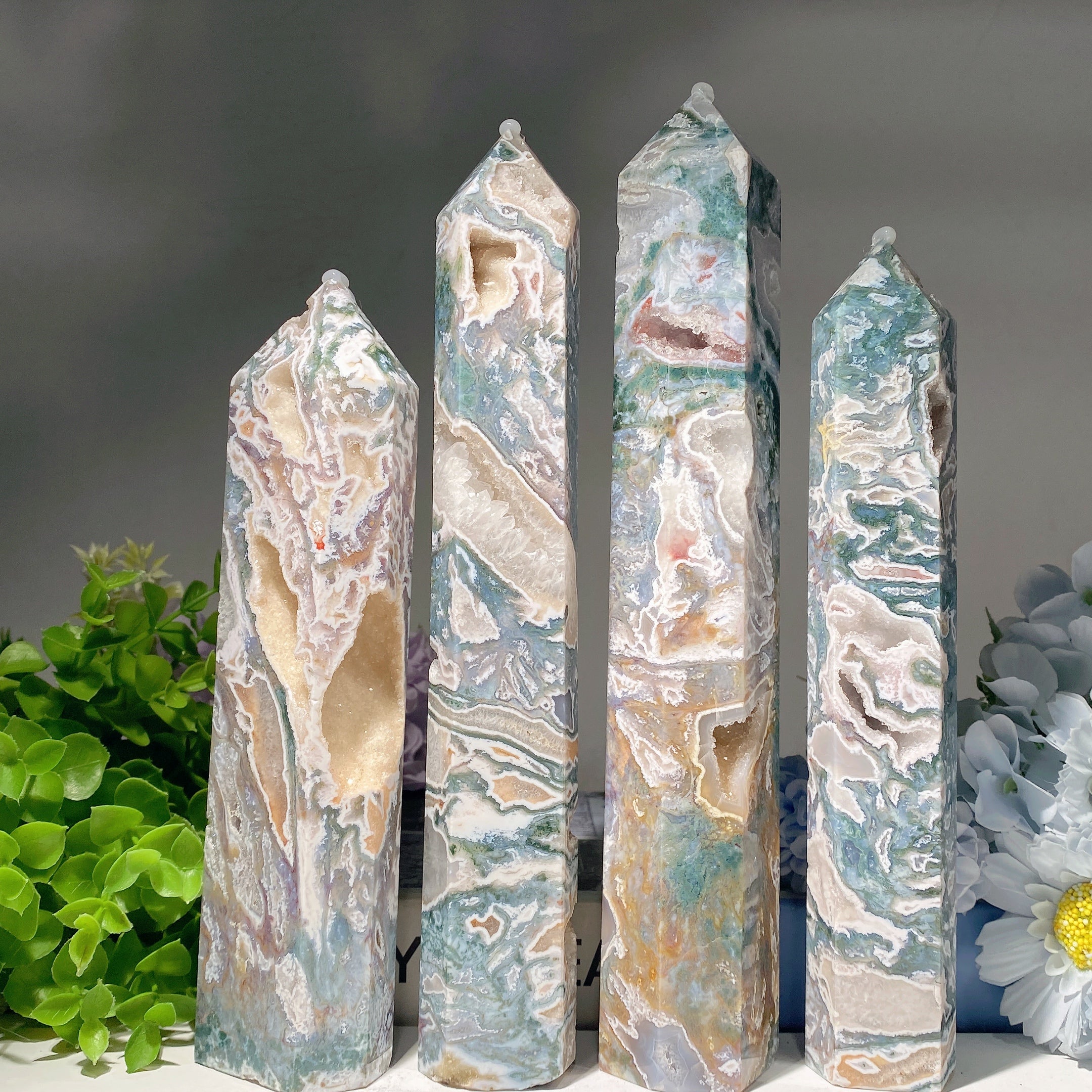 Rosa Lila Moos Achat Kristall Turm 7-12 Zoll Heilung