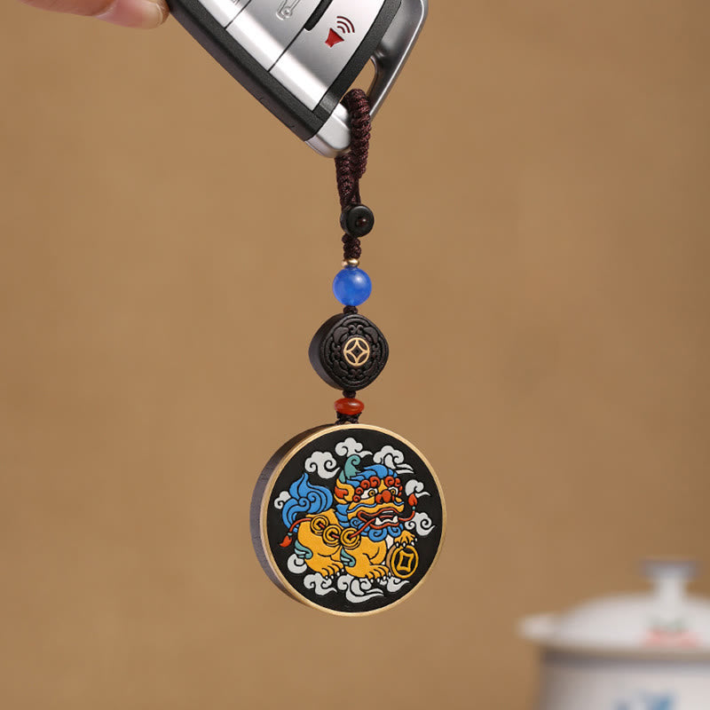 Pixiu Kupfermünze Ebenholz Glück Schlüsselanhänger