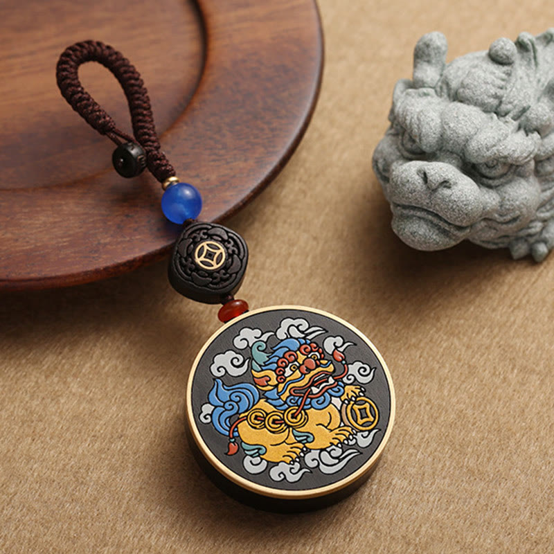 Pixiu Kupfermünze Ebenholz Glück Schlüsselanhänger