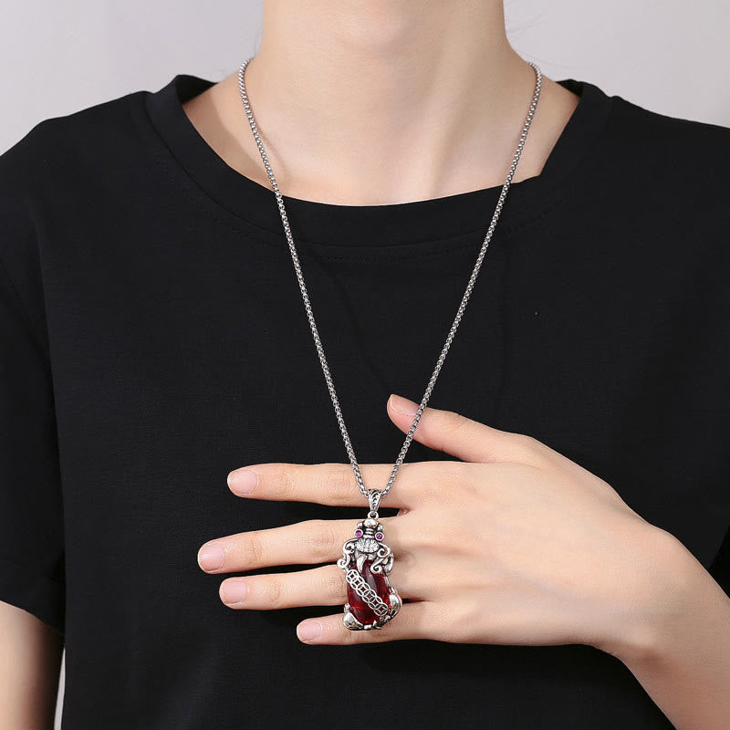 Pixiu-Granat-Kupfermünzen-Halskette für Reichtum und Glück