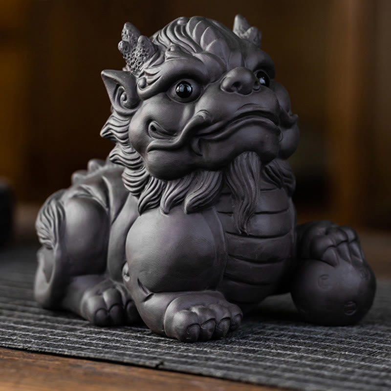 Pixiu-Barrenkugel, violette Ton-Keramik-Reichtumsfigur, 11,5 cm