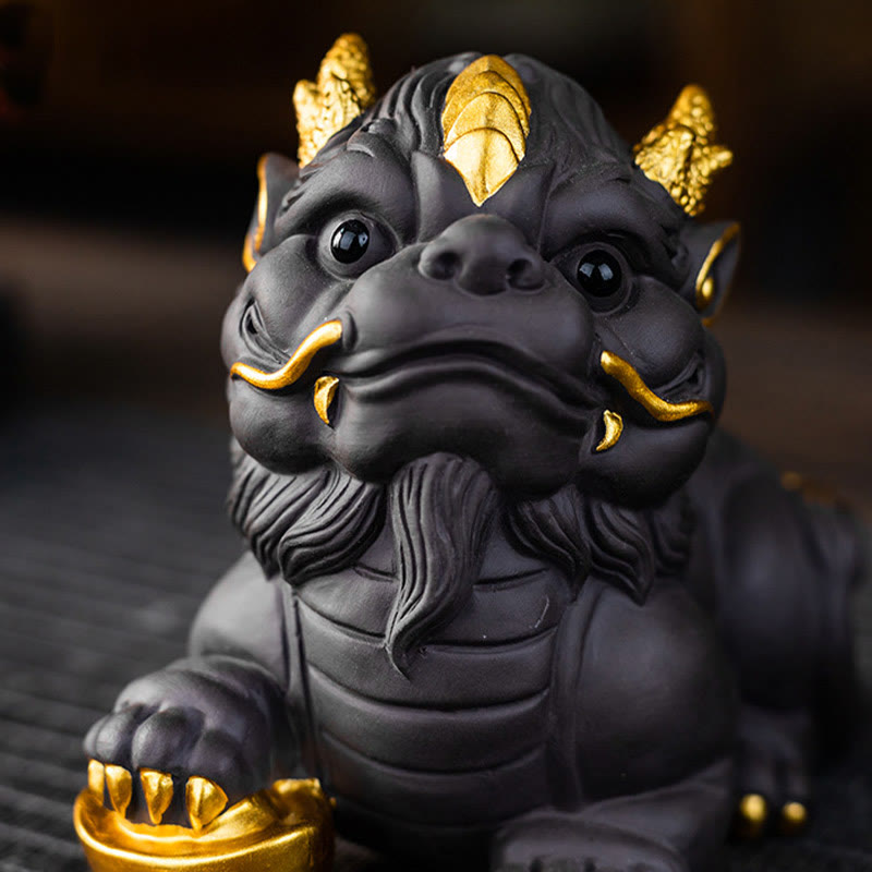 Pixiu-Barrenkugel, violette Ton-Keramik-Reichtumsfigur, 11,5 cm