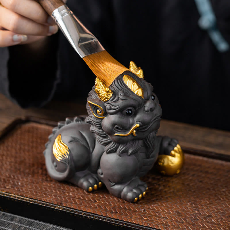 Pixiu-Barrenkugel, violette Ton-Keramik-Reichtumsfigur, 11,5 cm