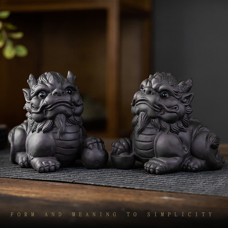 Pixiu-Barrenkugel, violette Ton-Keramik-Reichtumsfigur, 11,5 cm