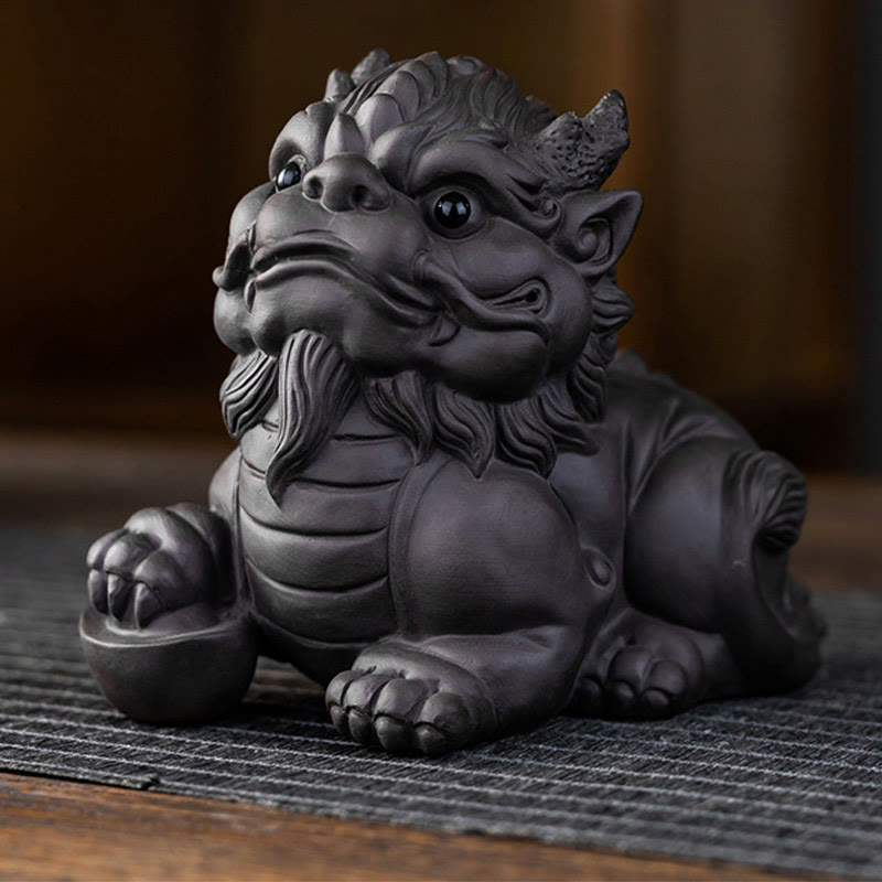 Pixiu-Barrenkugel, violette Ton-Keramik-Reichtumsfigur, 11,5 cm