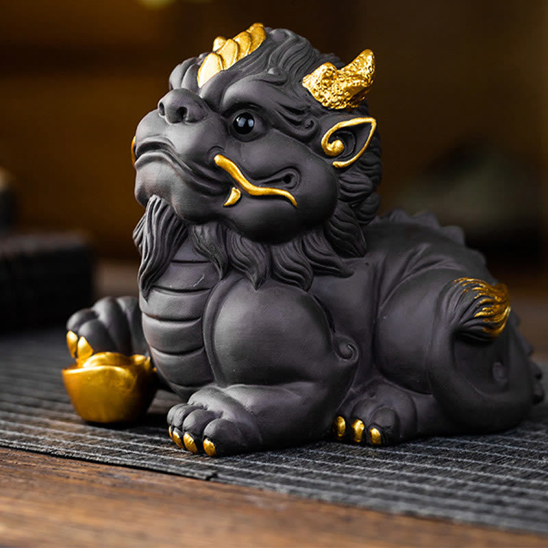 Pixiu-Barrenkugel, violette Ton-Keramik-Reichtumsfigur, 11,5 cm