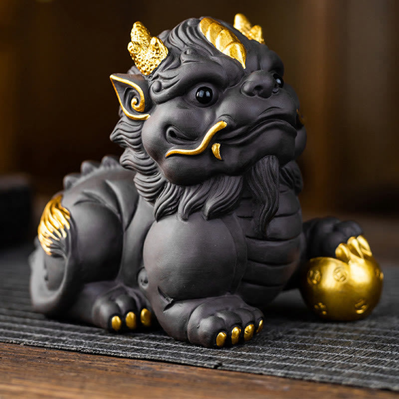 Pixiu-Barrenkugel, violette Ton-Keramik-Reichtumsfigur, 11,5 cm