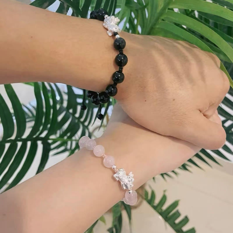 PiXiu Obsidian Katzenauge Rosa Kristall Stärke Armband