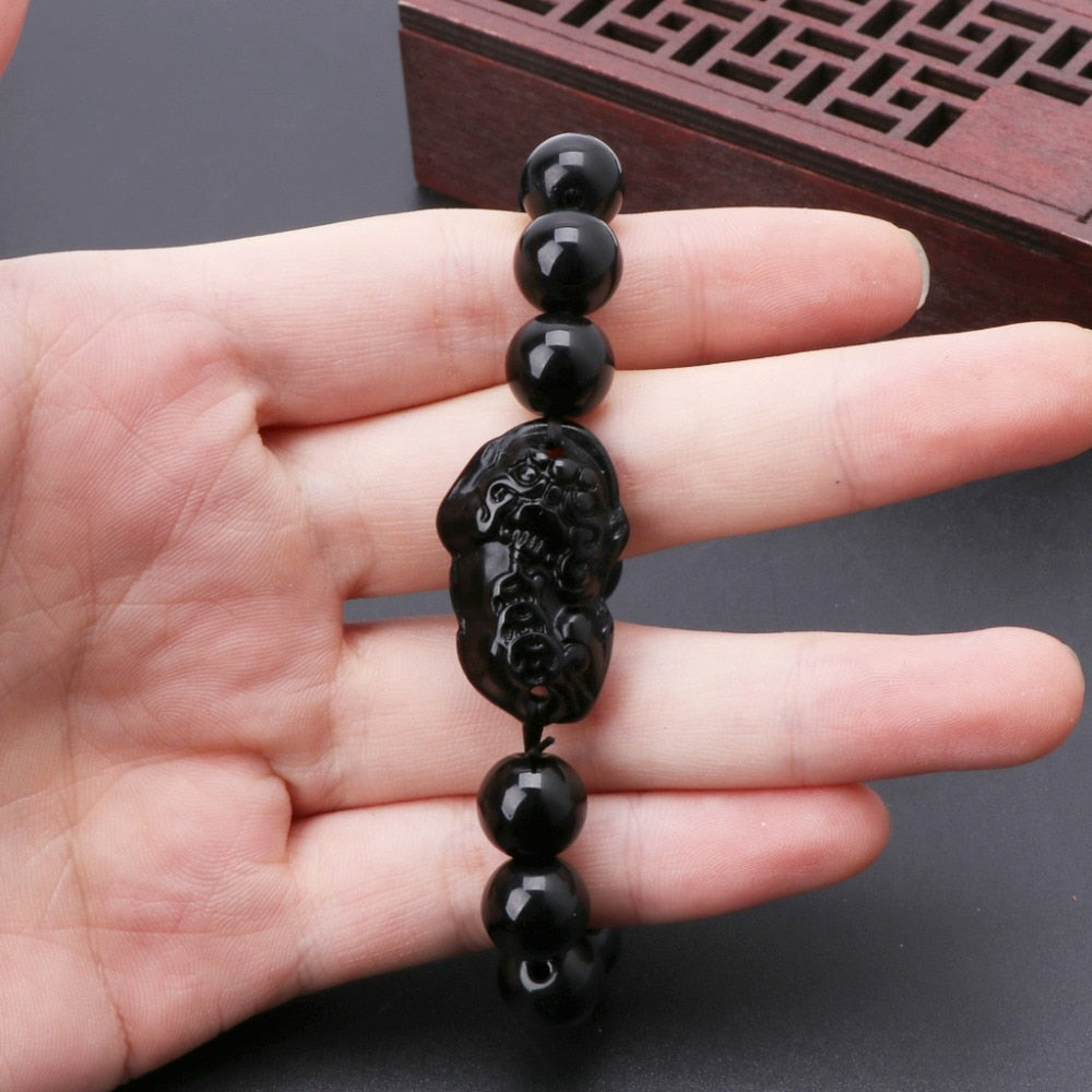 Pixiu Reichtums-Charme Obsidian Armband