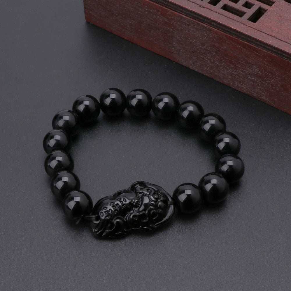 Pixiu Reichtums-Charme Obsidian Armband