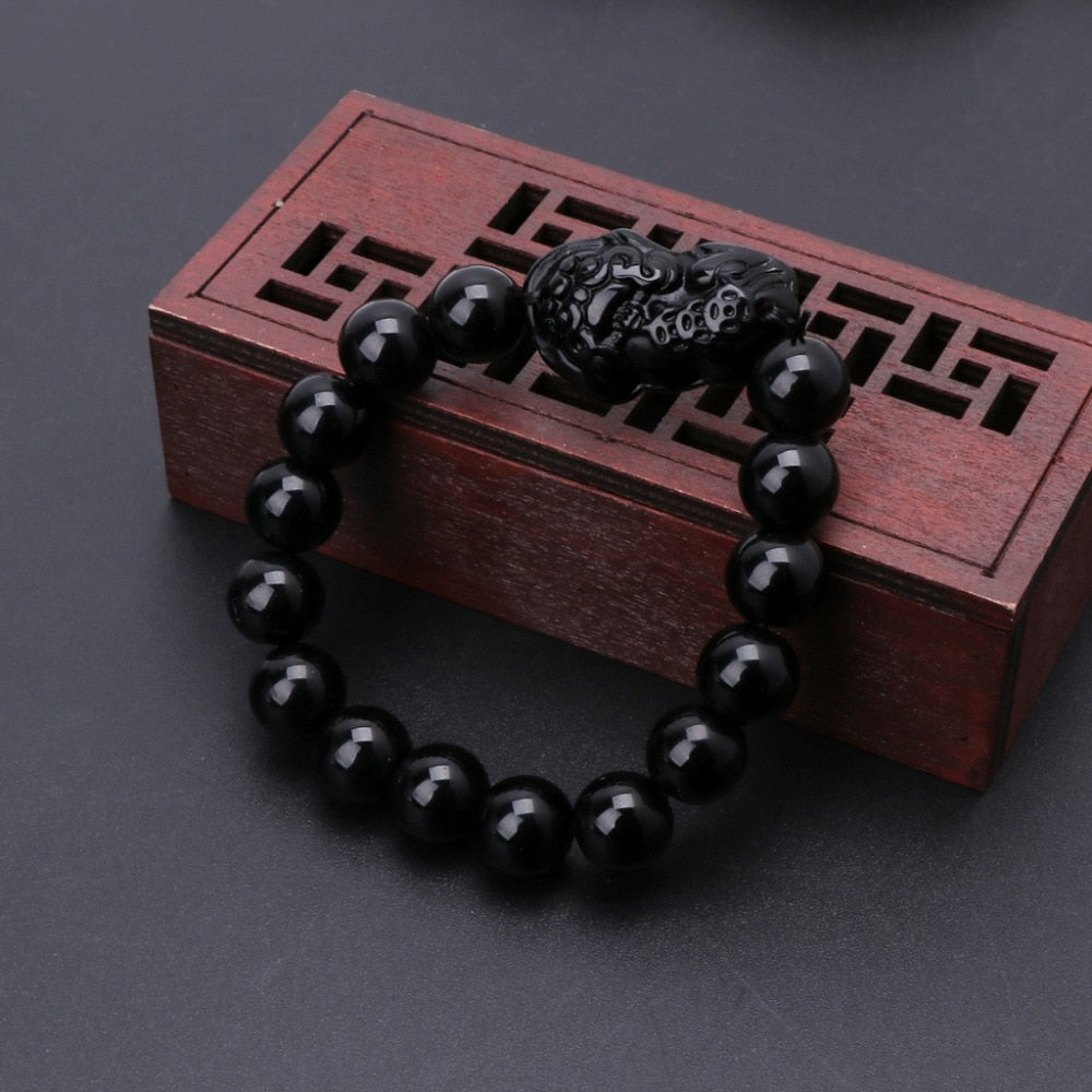 Pixiu Reichtums-Charme Obsidian Armband
