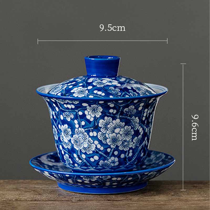 Pflaumenblüte, blau-weiß, Porzellan, Keramik, Gaiwan, 185 ml, Teetasse