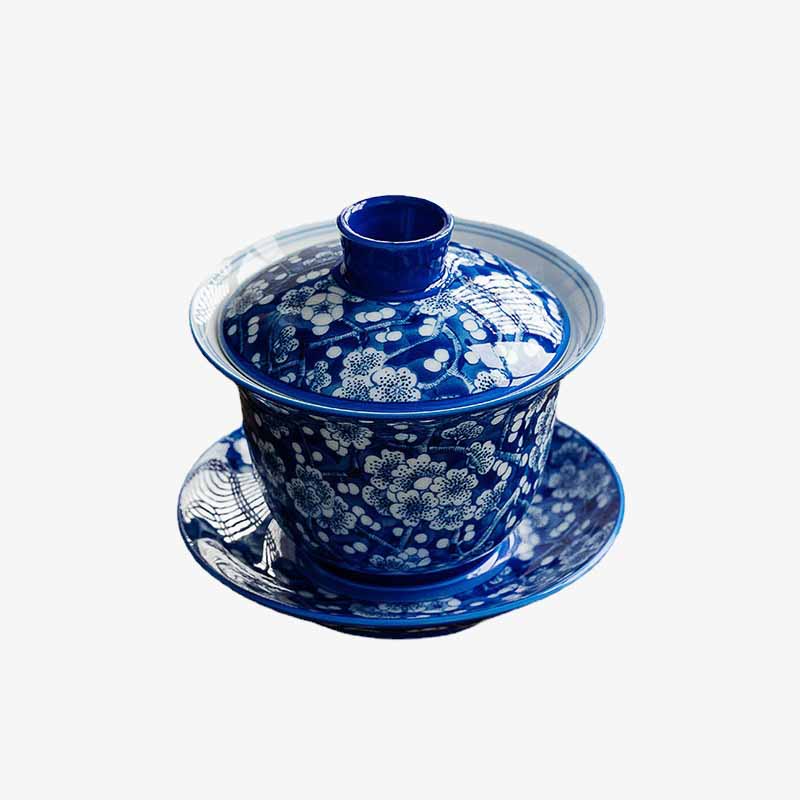 Pflaumenblüte, blau-weiß, Porzellan, Keramik, Gaiwan, 185 ml, Teetasse
