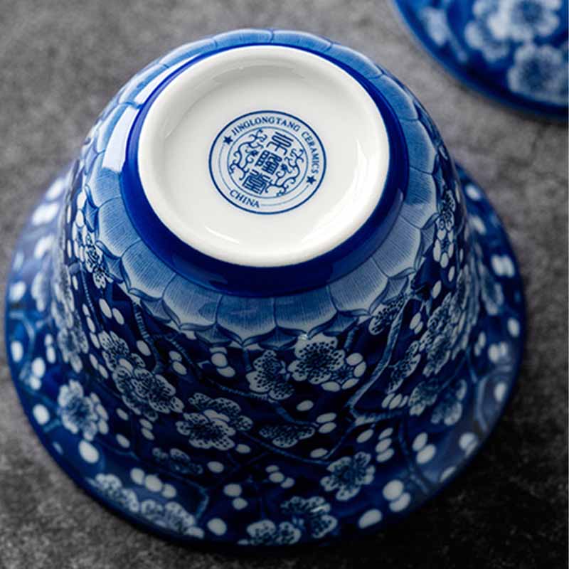 Pflaumenblüte, blau-weiß, Porzellan, Keramik, Gaiwan, 185 ml, Teetasse