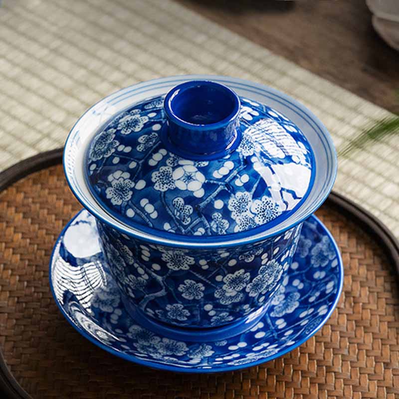 Pflaumenblüte, blau-weiß, Porzellan, Keramik, Gaiwan, 185 ml, Teetasse