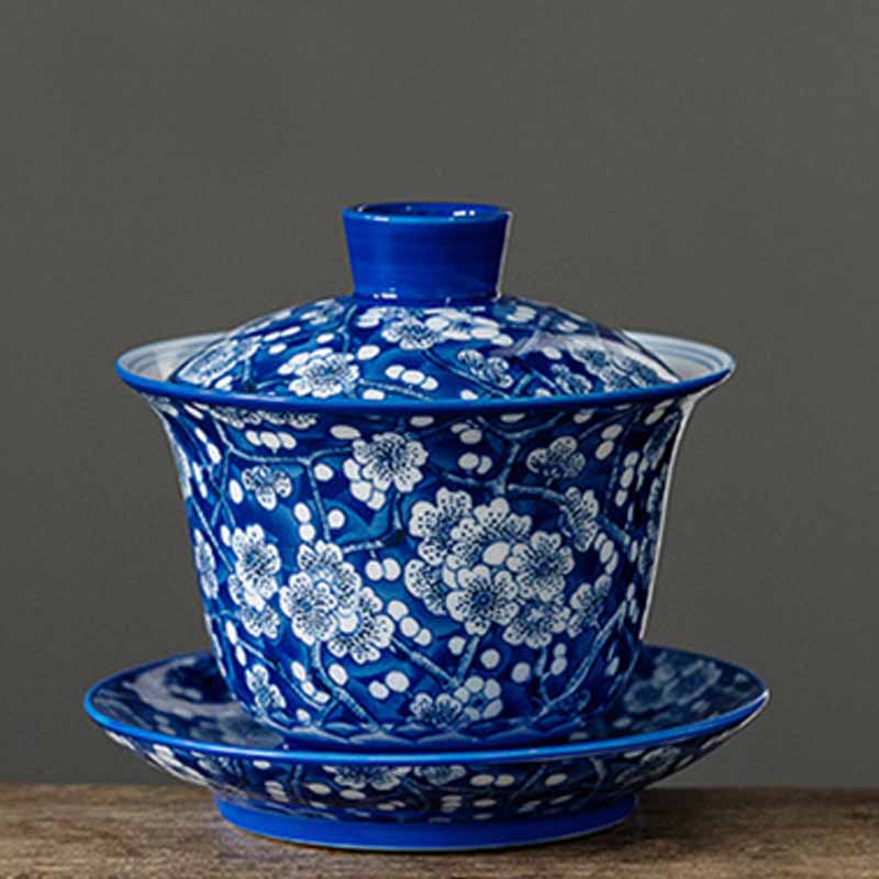 Pflaumenblüte, blau-weiß, Porzellan, Keramik, Gaiwan, 185 ml, Teetasse