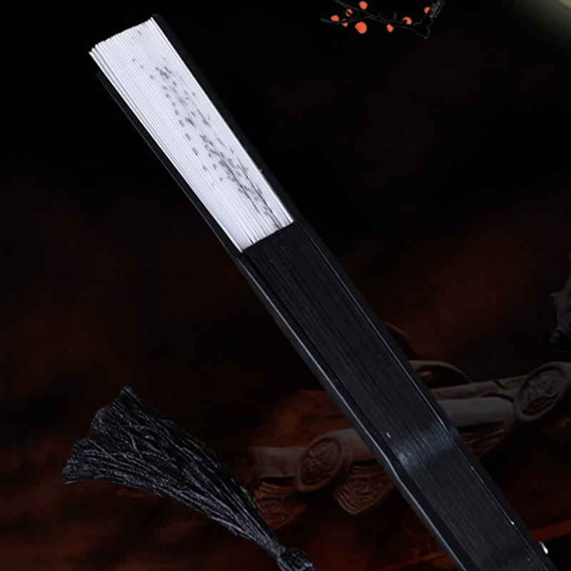 Faltfächer aus Bambusseide mit Pflaumenblütenmotiv, 22,5 cm, elegant, für den Handgebrauch