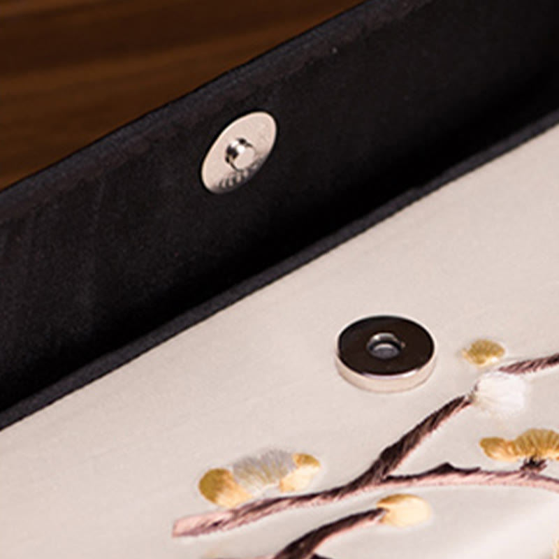 Spirituelle Handtasche mit Pflaumenblüten-Su-Stickerei, 20 cm x 10 cm