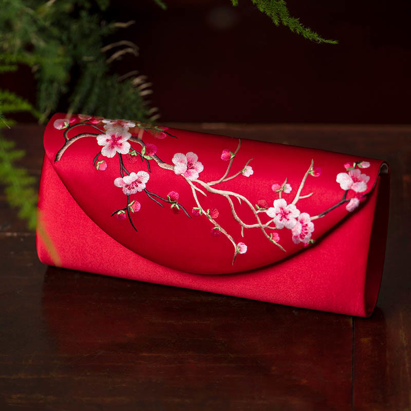 Pflaumenblüten-Tulpen-bestickte Handtasche | Spiritueller Schmuck