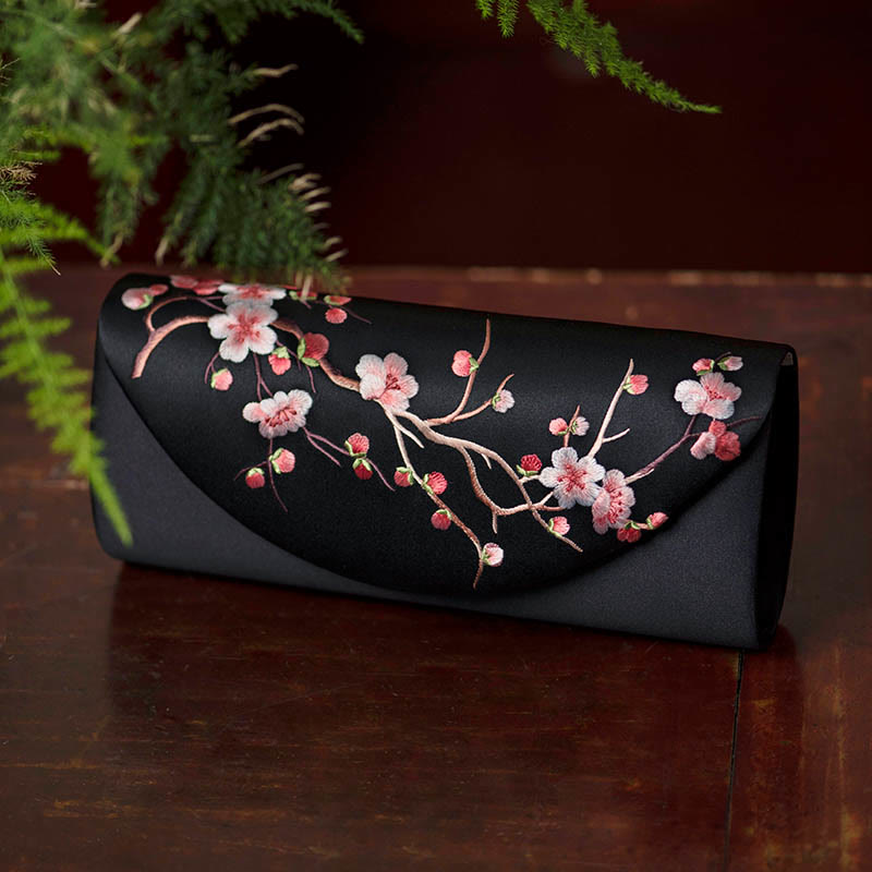 Pflaumenblüten-Tulpen-bestickte Handtasche | Spiritueller Schmuck