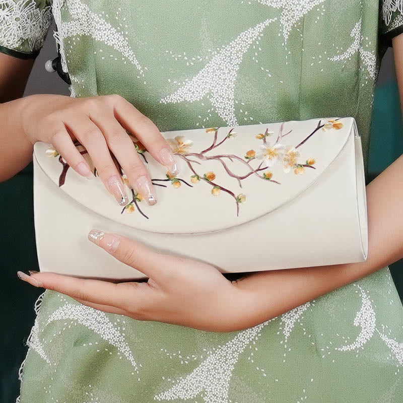 Pflaumenblüten-Tulpen-bestickte Handtasche | Spiritueller Schmuck