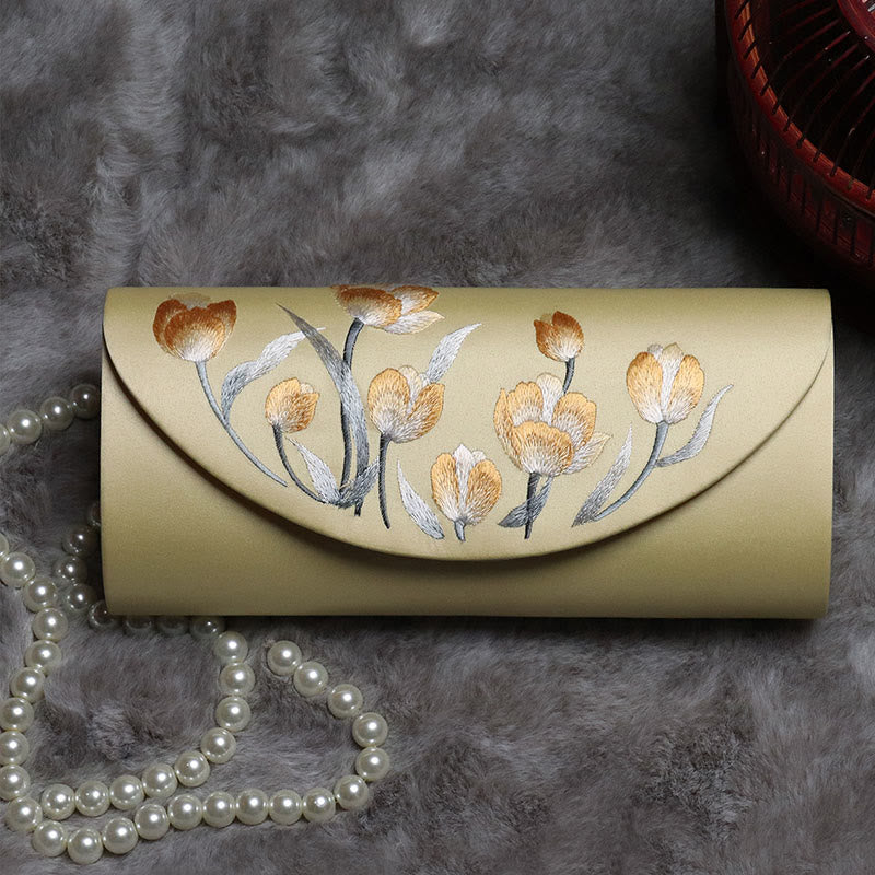 Pflaumenblüten-Tulpen-bestickte Handtasche | Spiritueller Schmuck