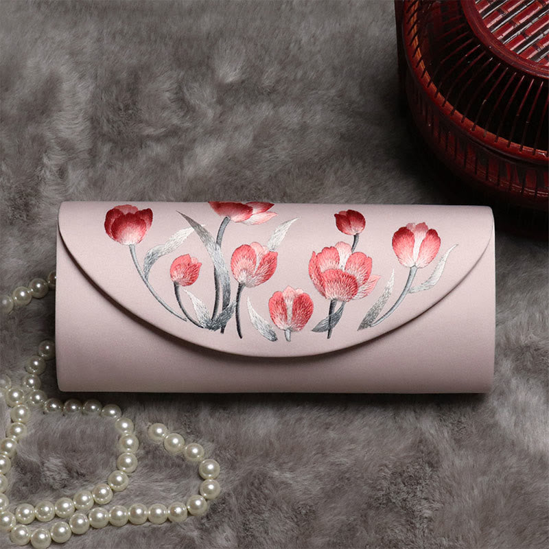 Pflaumenblüten-Tulpen-bestickte Handtasche | Spiritueller Schmuck