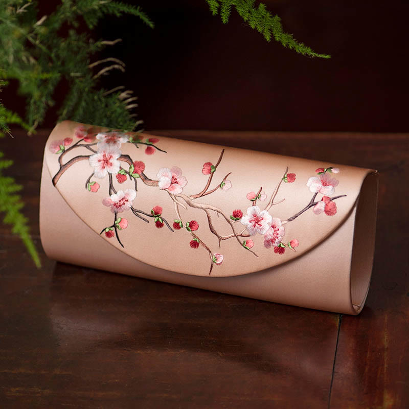 Pflaumenblüten-Tulpen-bestickte Handtasche | Spiritueller Schmuck