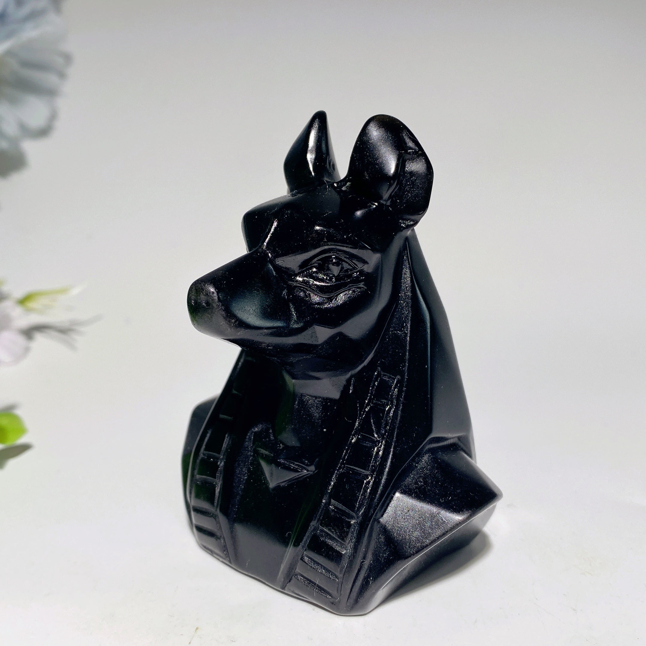 Polished Black Obsidian Egyptian Carvings Figurines 3-4.7 inch