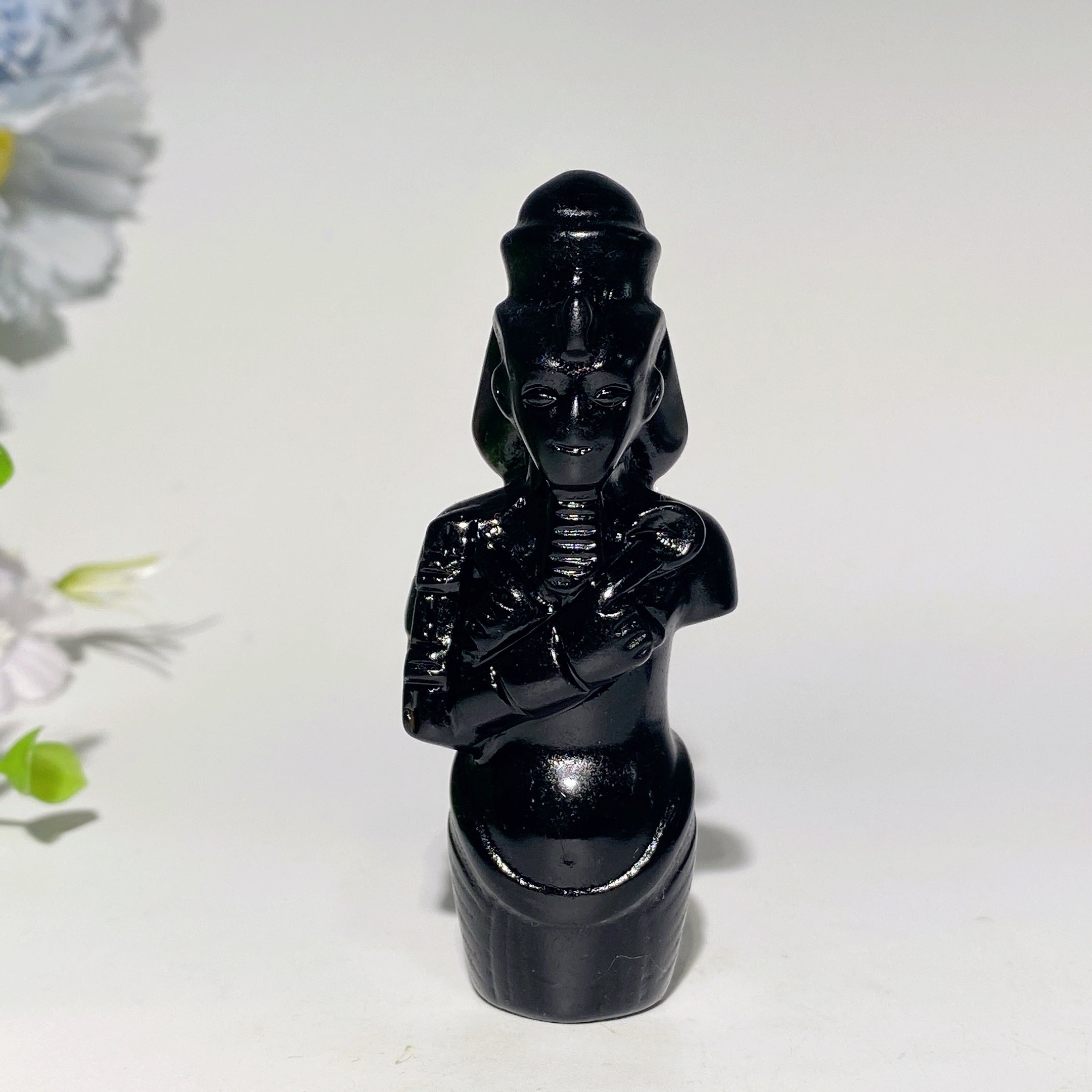 Polished Black Obsidian Egyptian Carvings Figurines 3-4.7 inch