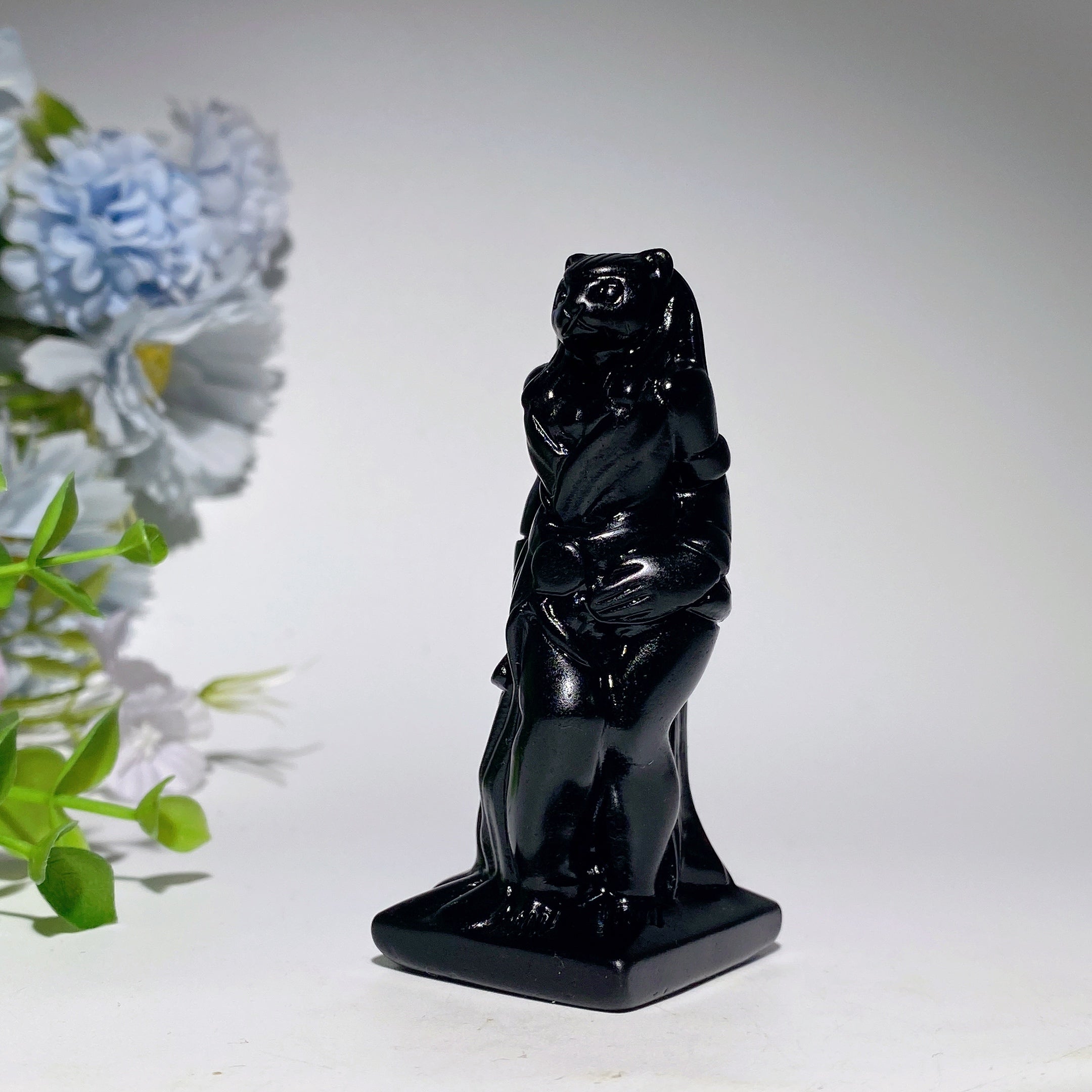 Polished Black Obsidian Egyptian Carvings Figurines 3-4.7 inch