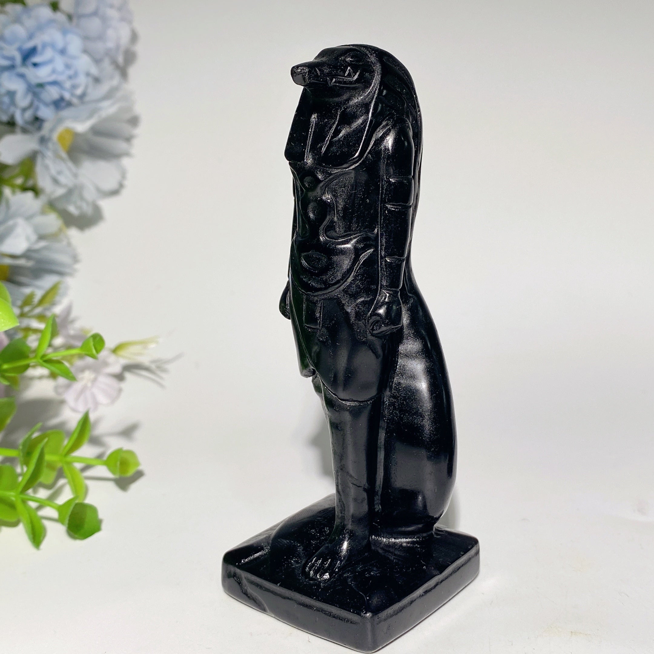Polished Black Obsidian Egyptian Carvings Figurines 3-4.7 inch