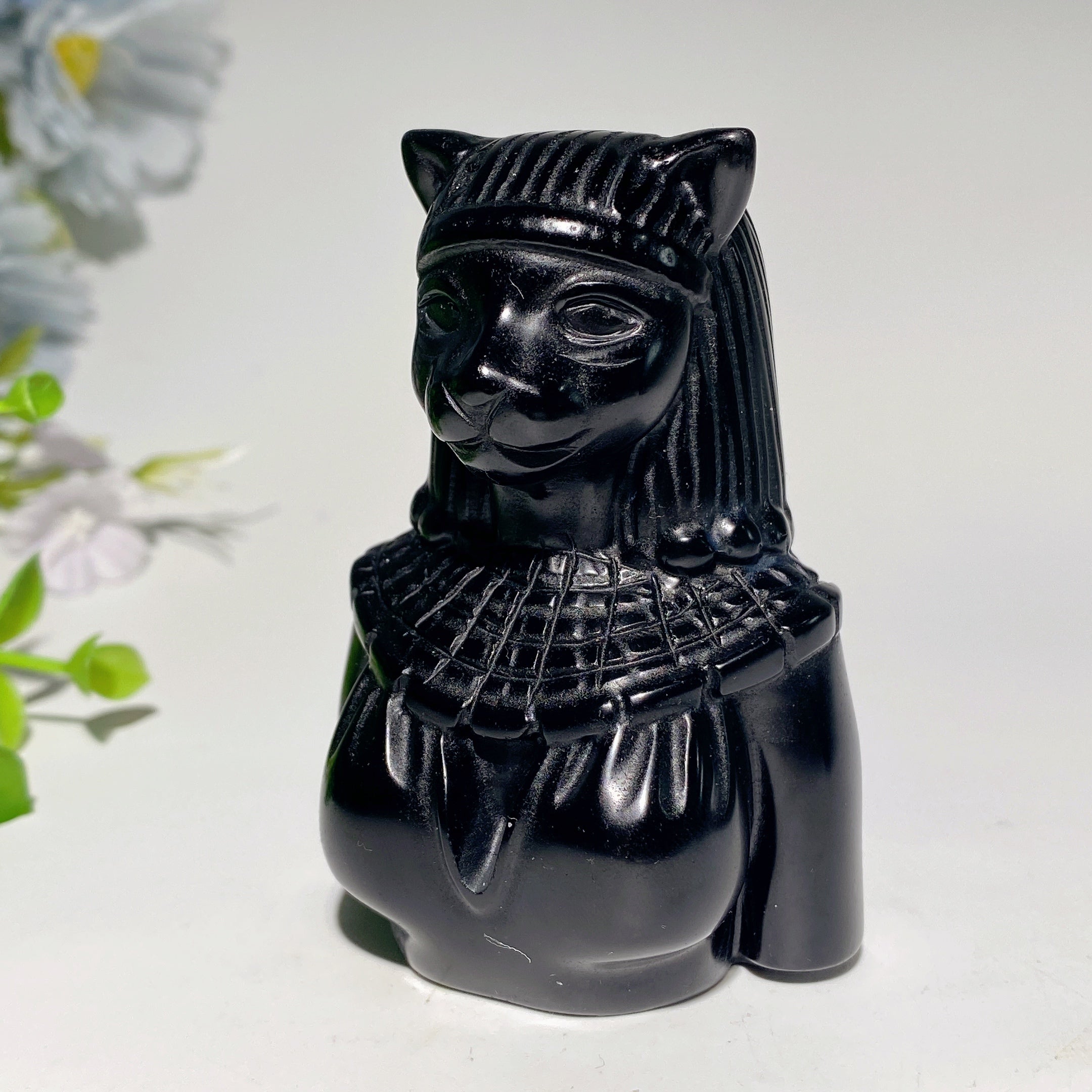 Polished Black Obsidian Egyptian Carvings Figurines 3-4.7 inch