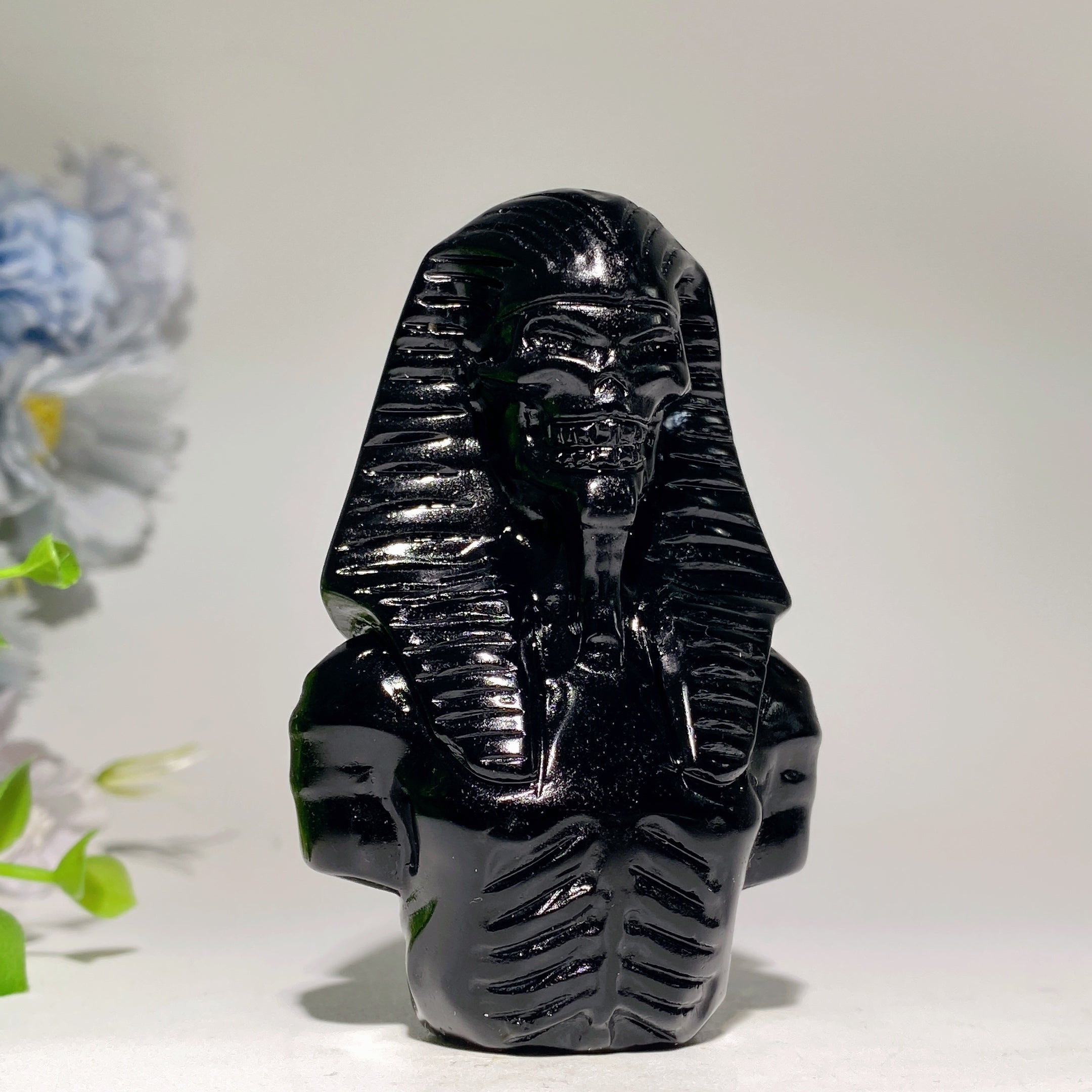 Polished Black Obsidian Egyptian Carvings Figurines 3-4.7 inch