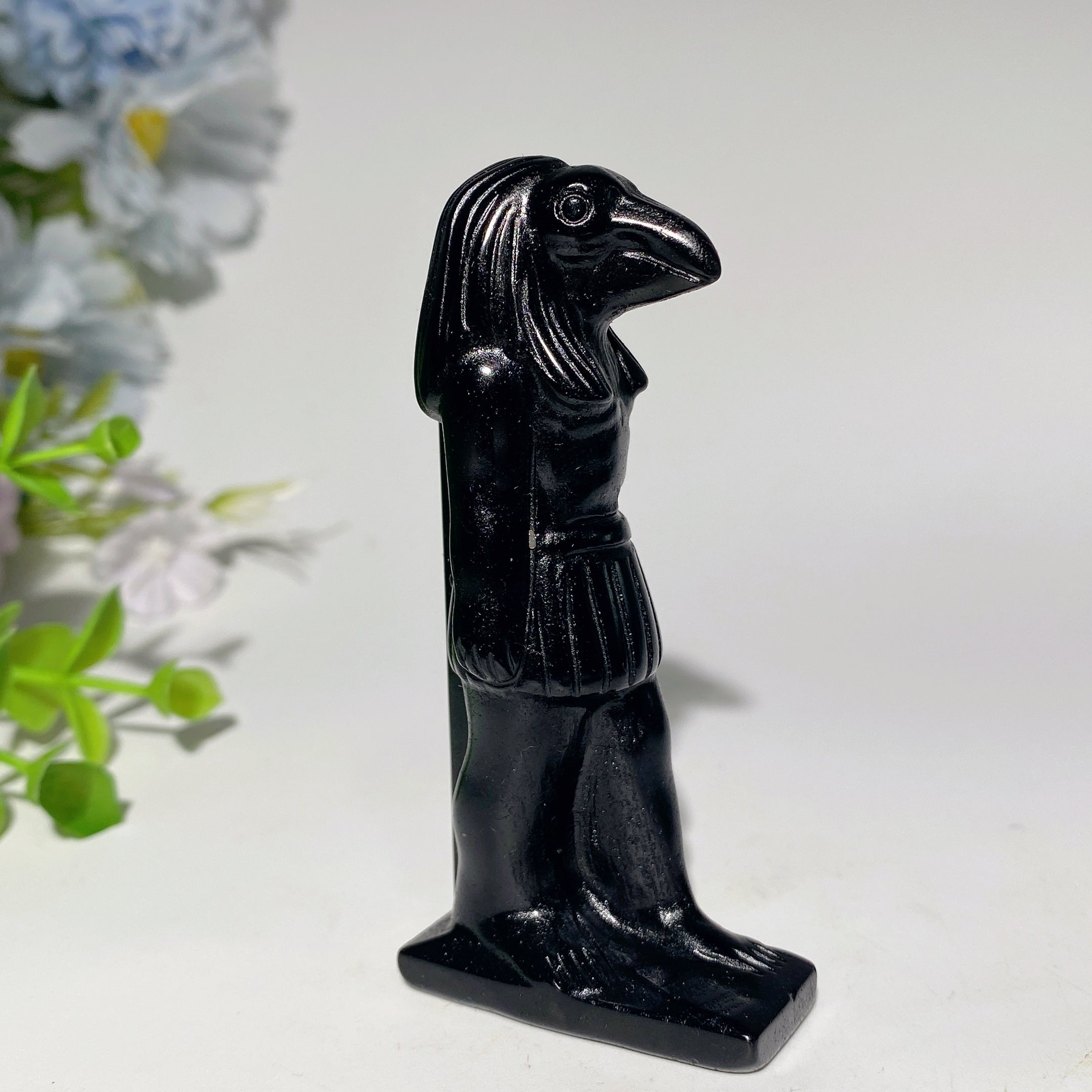 Polished Black Obsidian Egyptian Carvings Figurines 3-4.7 inch